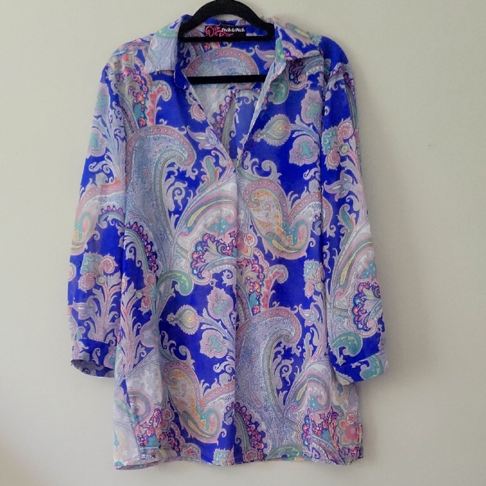 2/$15 Paisley Print Sheer Blouse (M)